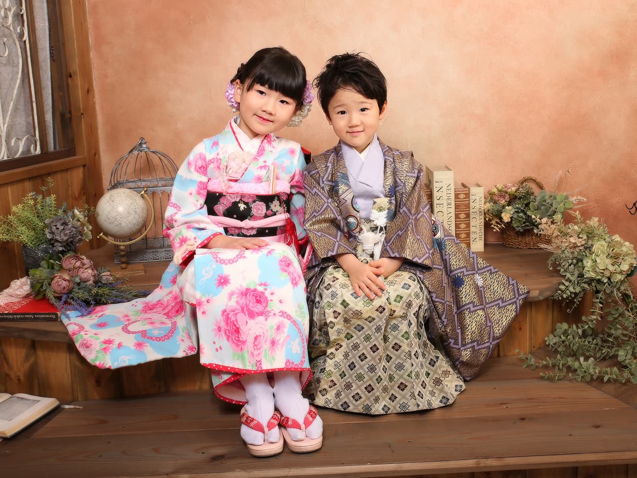 七五三・7歳女の子・5歳男の子・和装・きょうだい撮影